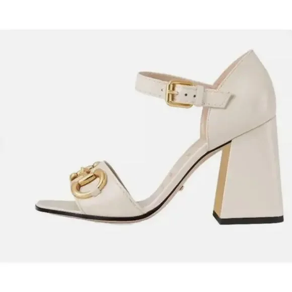 Gucci Charlotte 95 Horsebit Embellished Leather Sandals Nappa White EU 40/US 10 - Picture 3 of 14